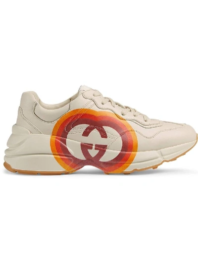 Shop Gucci Rhyton Sneakers With Interlocking G And Heart In Neutral