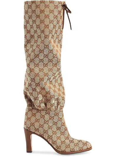 Shop Gucci Gg Canvas Mid-heel Boot In Neutral