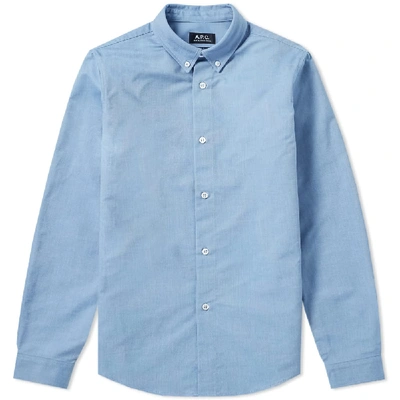 Shop Apc A.p.c. Button Down Oxford Shirt In Blue