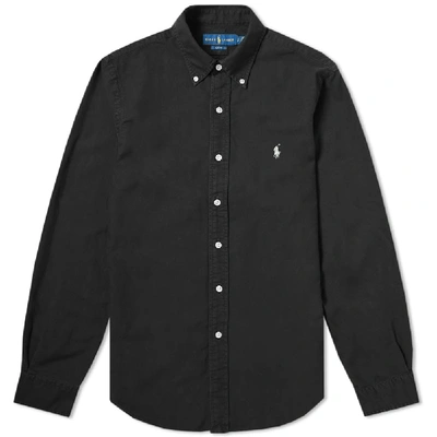 Shop Polo Ralph Lauren Slim Fit Garment Dyed Button Down Shirt In Black