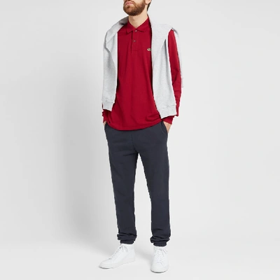 Shop Lacoste Long Sleeve Classic Pique Polo In Burgundy