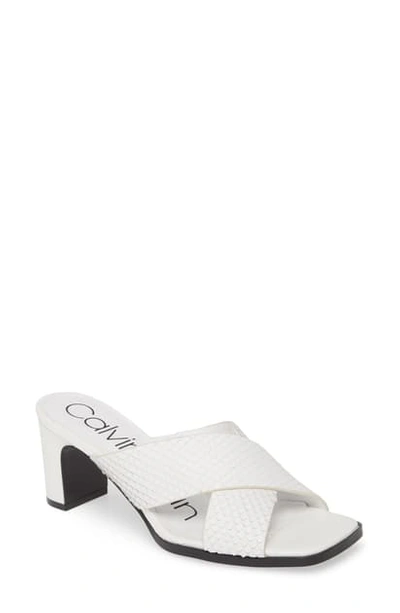 Shop Calvin Klein Dylan Armatura Slide Sandal In White Leather