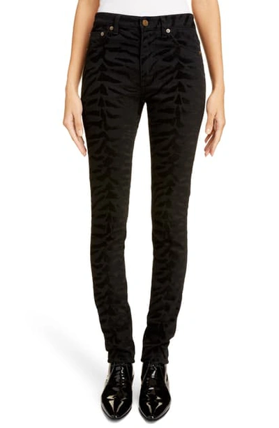 Shop Saint Laurent Animal Pattern Skinny Jeans In Black / Black Zebra