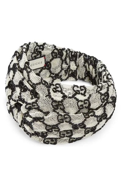 Shop Gucci Knotted Head Wrap In Ivory/ Black
