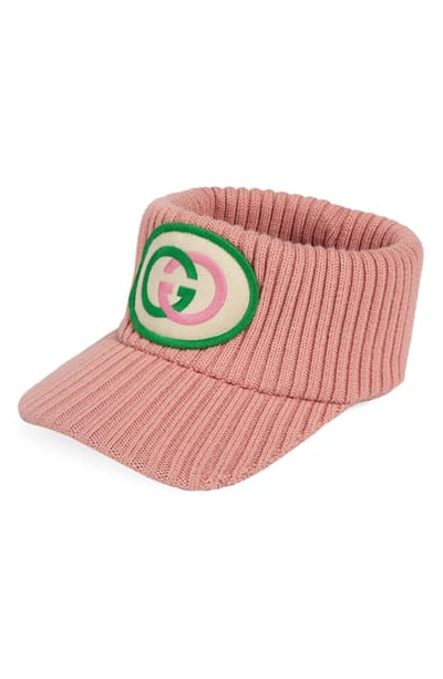 Shop Gucci Filly Logo Patch Rib Stretch Wool Visor - Pink