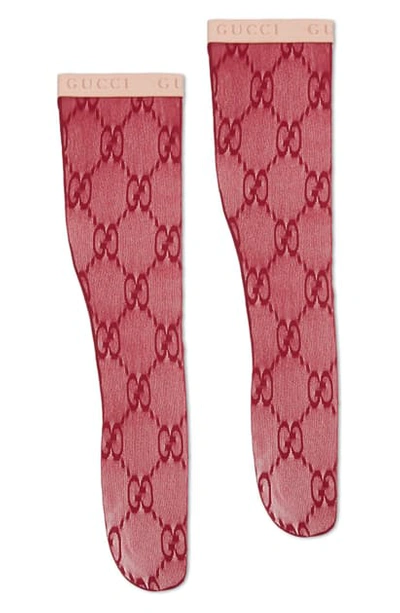 Shop Gucci Double G Logo Knee High Socks In Deep Scarlet