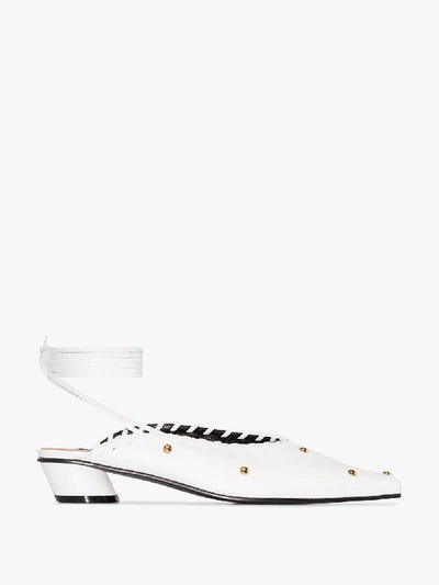 Shop Reike Nen White Sue 30 Studded Ankle Tie Mules