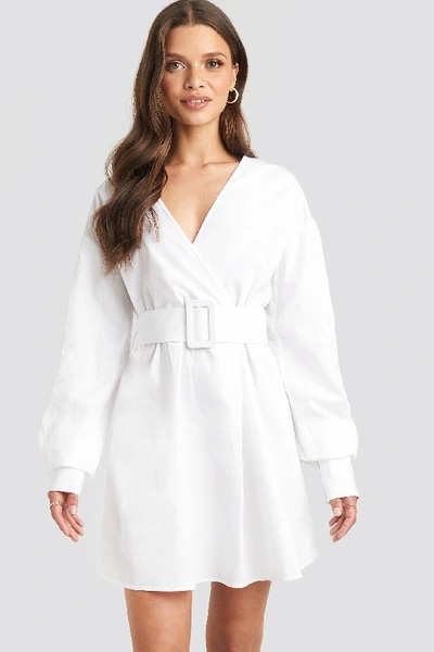 Shop Julia Wieniawa X Na-kd Belted Long Sleeve Shirt Dress - White