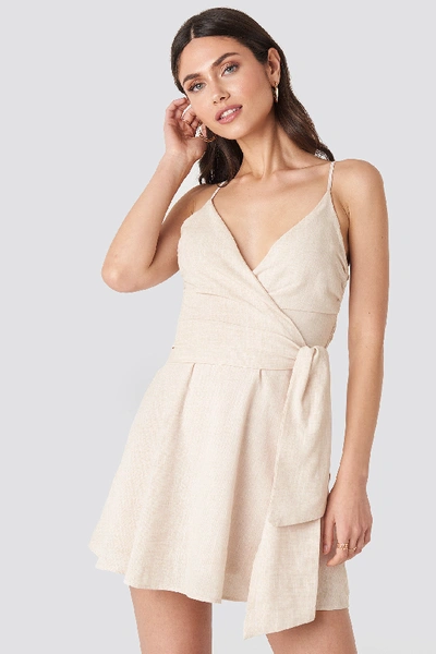 Shop Na-kd V-neck Wrap Mini Dress - Beige