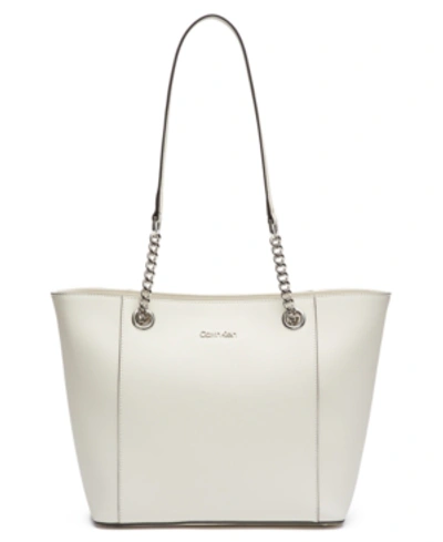 Calvin Klein Hayden Saffiano Leather Large Tote In White/silver | ModeSens