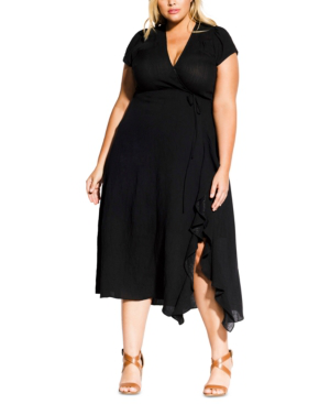 City Chic Trendy Plus Size Ruffled Fit & Flare Dress In Black | ModeSens