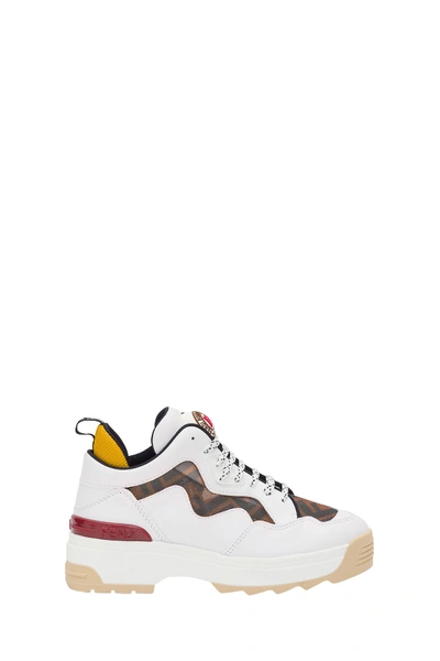 Shop Fendi T-rex Sneaker With Ff Panels In Bianco