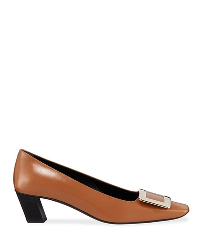 Shop Roger Vivier Decollete Belle Pilgrim Pumps In Camel