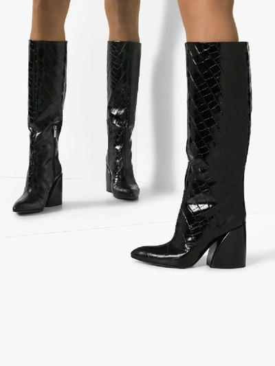 Shop Chloé Black Wave 90 Mock Croc Leather Boots