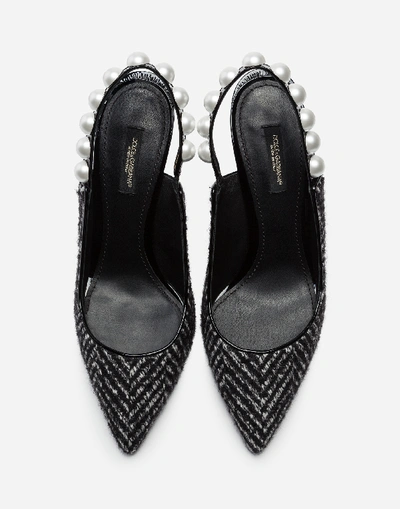 Shop Dolce & Gabbana Velvet Sling Back With Pearls In White/black