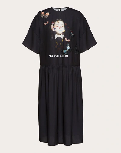 Shop Valentino Embellished Light Cady Dress With Butterfly Embroidery In Black