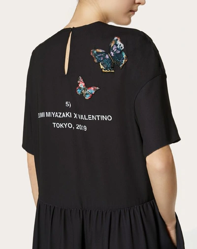 Shop Valentino Embellished Light Cady Dress With Butterfly Embroidery In Black