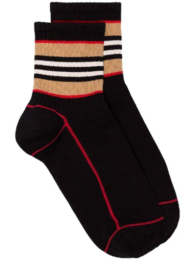 Shop Burberry Stripe Intarsia Black Cotton Socks