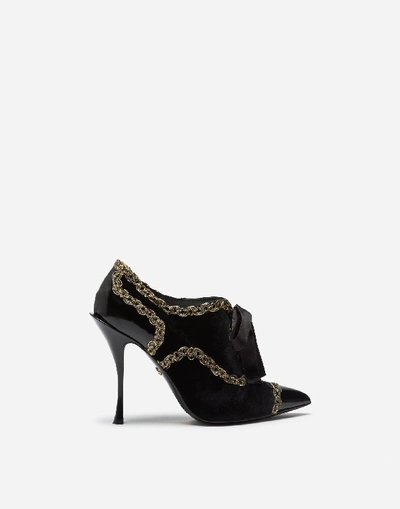Shop Dolce & Gabbana Velvet Oxfords With Passementerie In Black