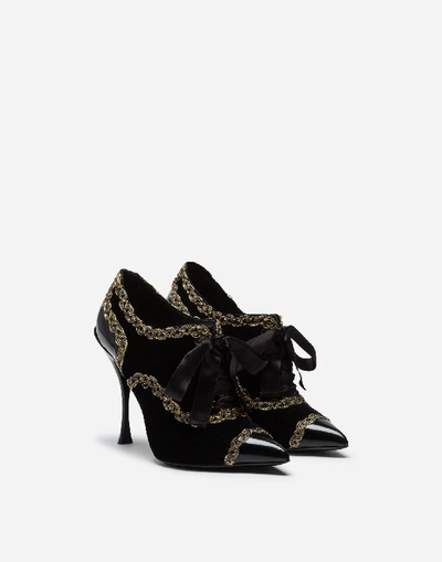Shop Dolce & Gabbana Velvet Oxfords With Passementerie In Black
