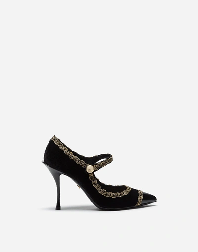 Shop Dolce & Gabbana Velvet Mary Janes With Passementerie In Black