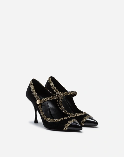 Shop Dolce & Gabbana Velvet Mary Janes With Passementerie In Black