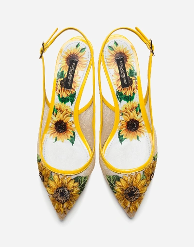 Shop Dolce & Gabbana Mesh Slingbacks With Sunflower Embroidery In Floral Print