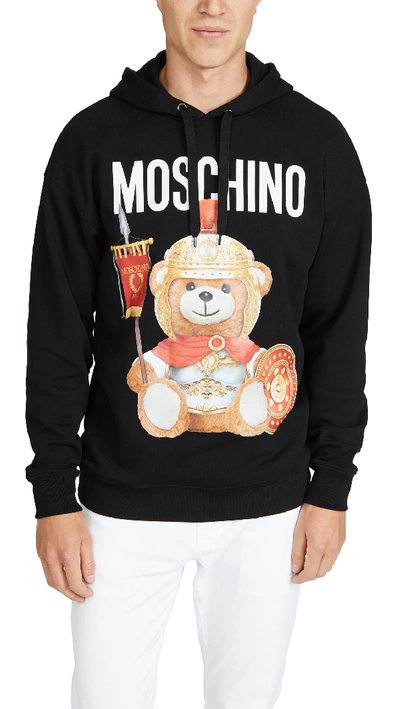 Shop Moschino Roman Bear Pullover Hoodie In Black