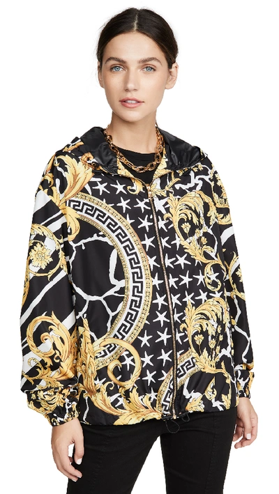 Shop Versace Printed Bomber Jacket In Gold Multi