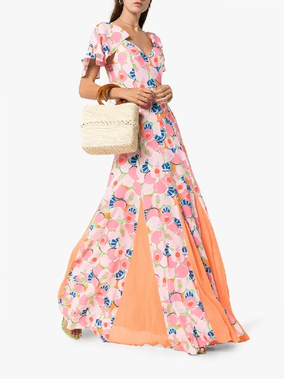 Shop Staud Baya Abstract Print Crepe Maxi Dress In Abstract  Peach Blossom Tangerin