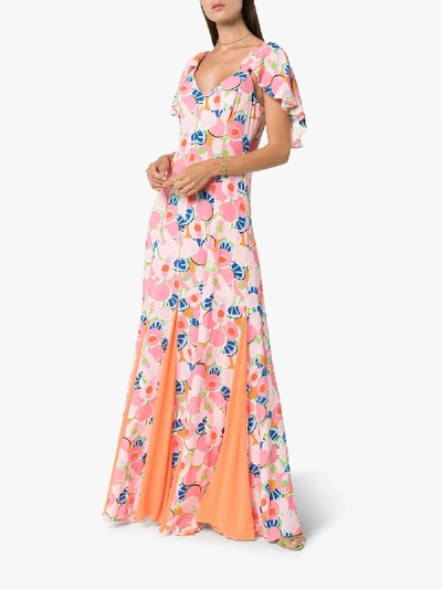 Shop Staud Baya Abstract Print Crepe Maxi Dress In Abstract  Peach Blossom Tangerin