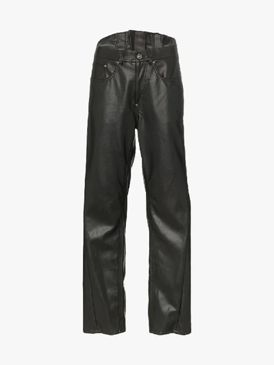 Shop Pushbutton Faux Leather Corset Trousers In Black