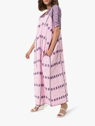 Shop Pippa Holt Embroidered Striped Kaftan Dress In Purple