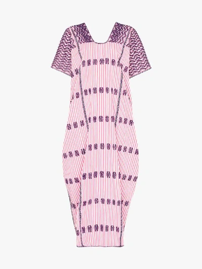 Shop Pippa Holt Embroidered Striped Kaftan Dress In Purple
