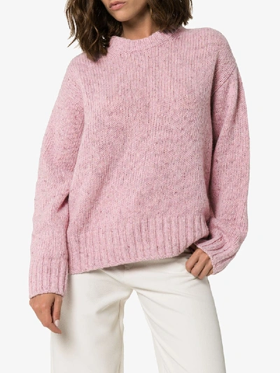 Shop Joseph Tweed Knit Crew Neck Jumper In Pink