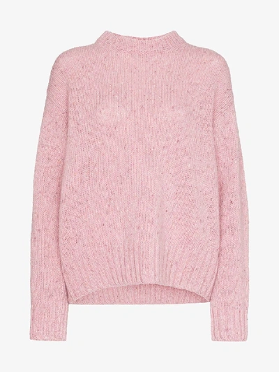 Shop Joseph Tweed Knit Crew Neck Jumper In Pink