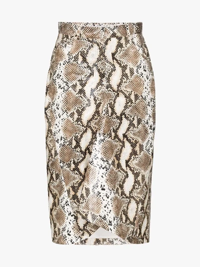 Shop Pushbutton Python Print Pencil Skirt In Brown