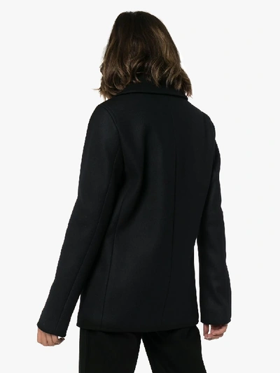 Shop Saint Laurent Double-breasted Wool Peacoat In Black