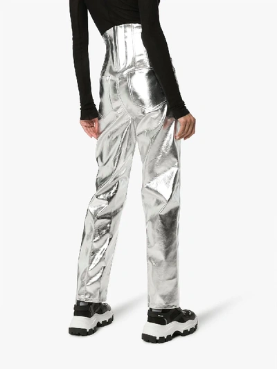 Shop Pushbutton Slim Leg Corset Back Trousers In Silver