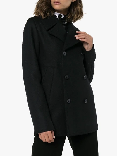 Shop Saint Laurent Double-breasted Wool Peacoat In Black