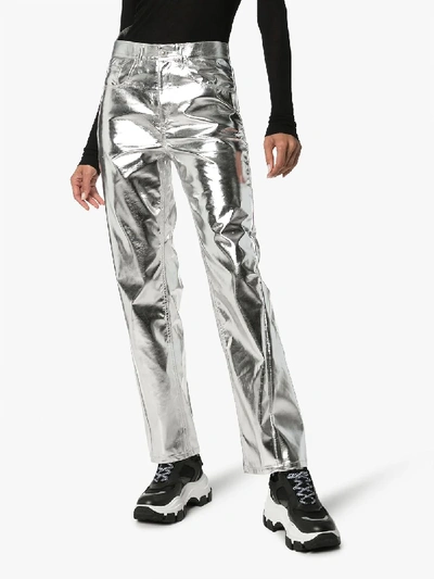 Shop Pushbutton Slim Leg Corset Back Trousers In Silver