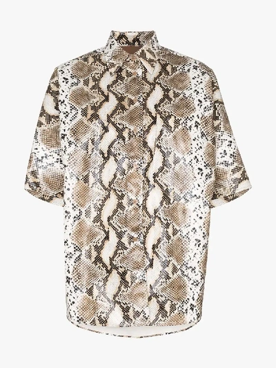 Pushbutton Snake-effect Faux Leather Shirt In Neutrals