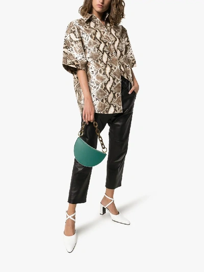 Pushbutton Snake-effect Faux Leather Shirt In Neutrals