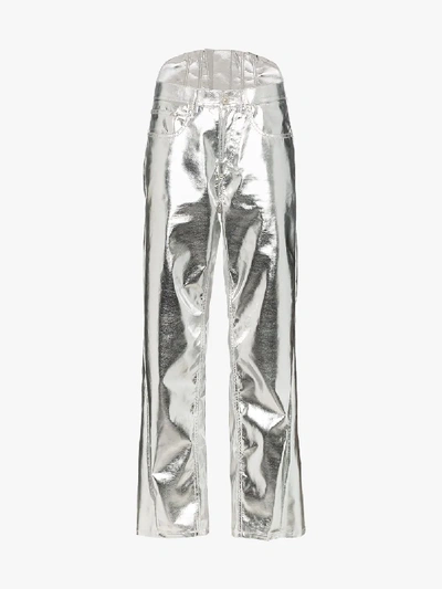 Shop Pushbutton Slim Leg Corset Back Trousers In Silver