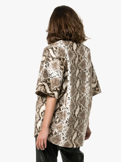 Pushbutton Snake-effect Faux Leather Shirt In Neutrals