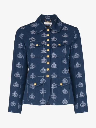 Shop Chloé Logo Print Jacket In Blue