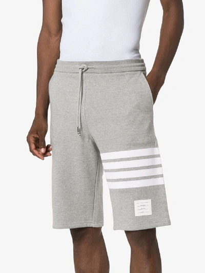 Shop Thom Browne Stripe Track Shorts In Grey