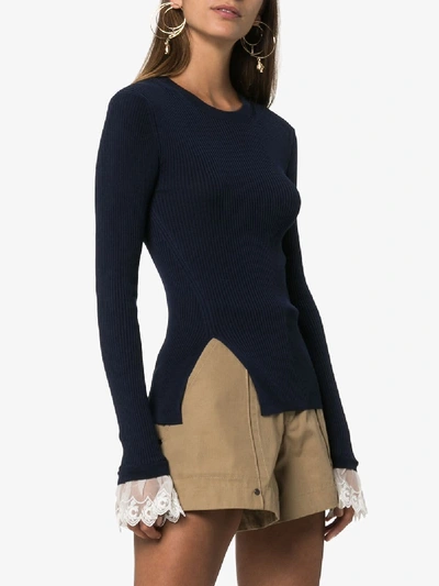 Shop Chloé Lace-embellished Bodysuit Jumper In Blue