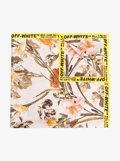 Shop Off-white Multicoloured Floral Logo Border Scarf