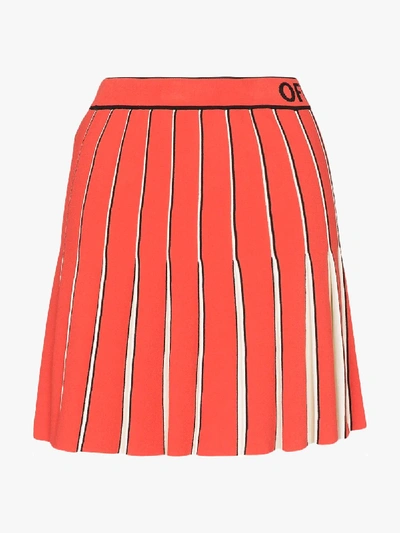 Shop Off-white Logo-printed Pleated Skirt In Red